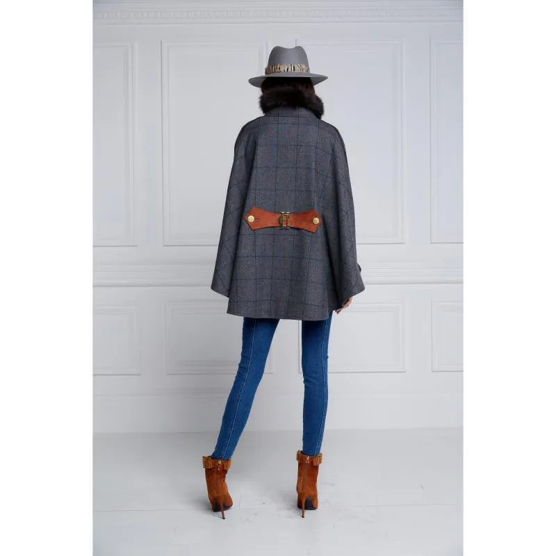 Holland Cooper Chiltern Ladies Tweed Cape - Mid Blue Check