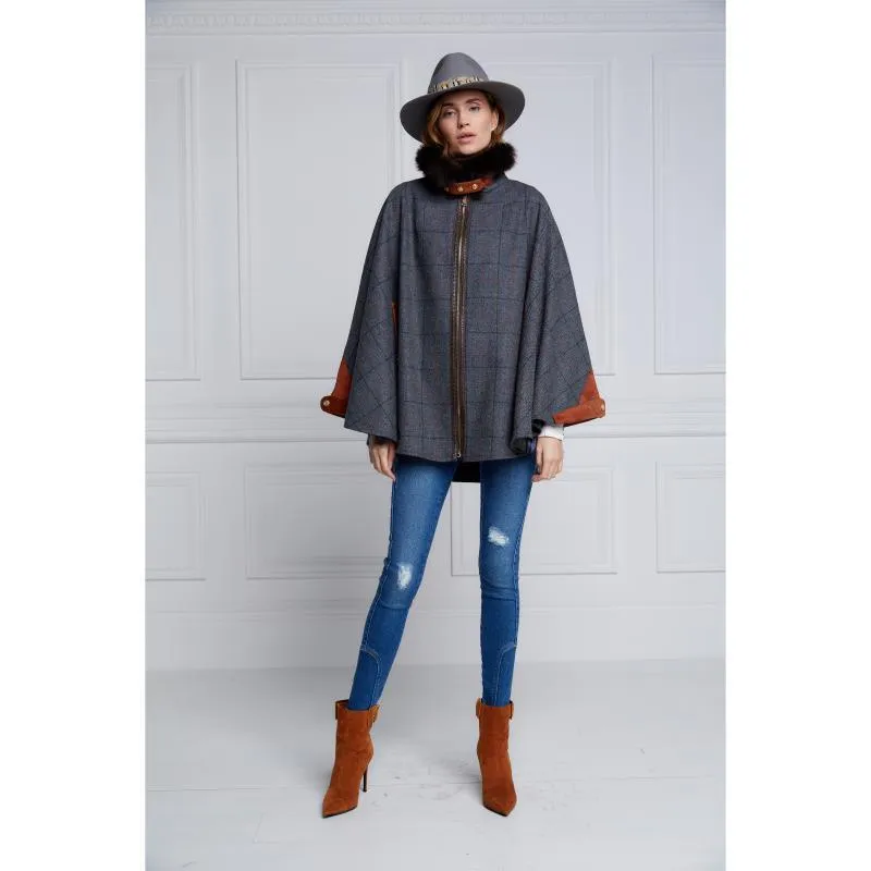 Holland Cooper Chiltern Ladies Tweed Cape - Mid Blue Check