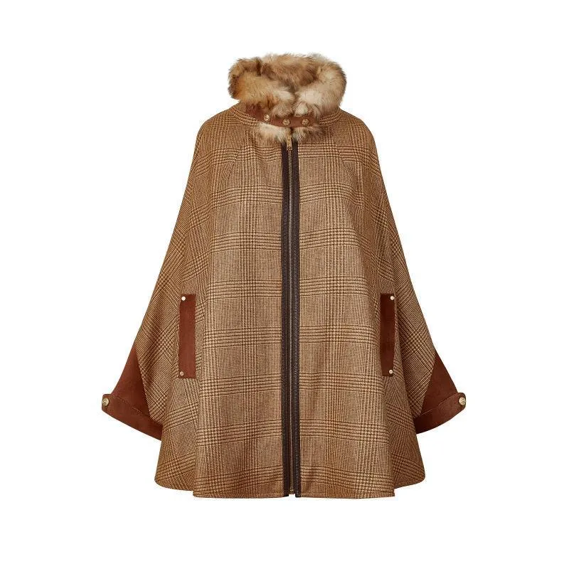 Holland Cooper Chiltern Ladies Tweed Cape - Tawny