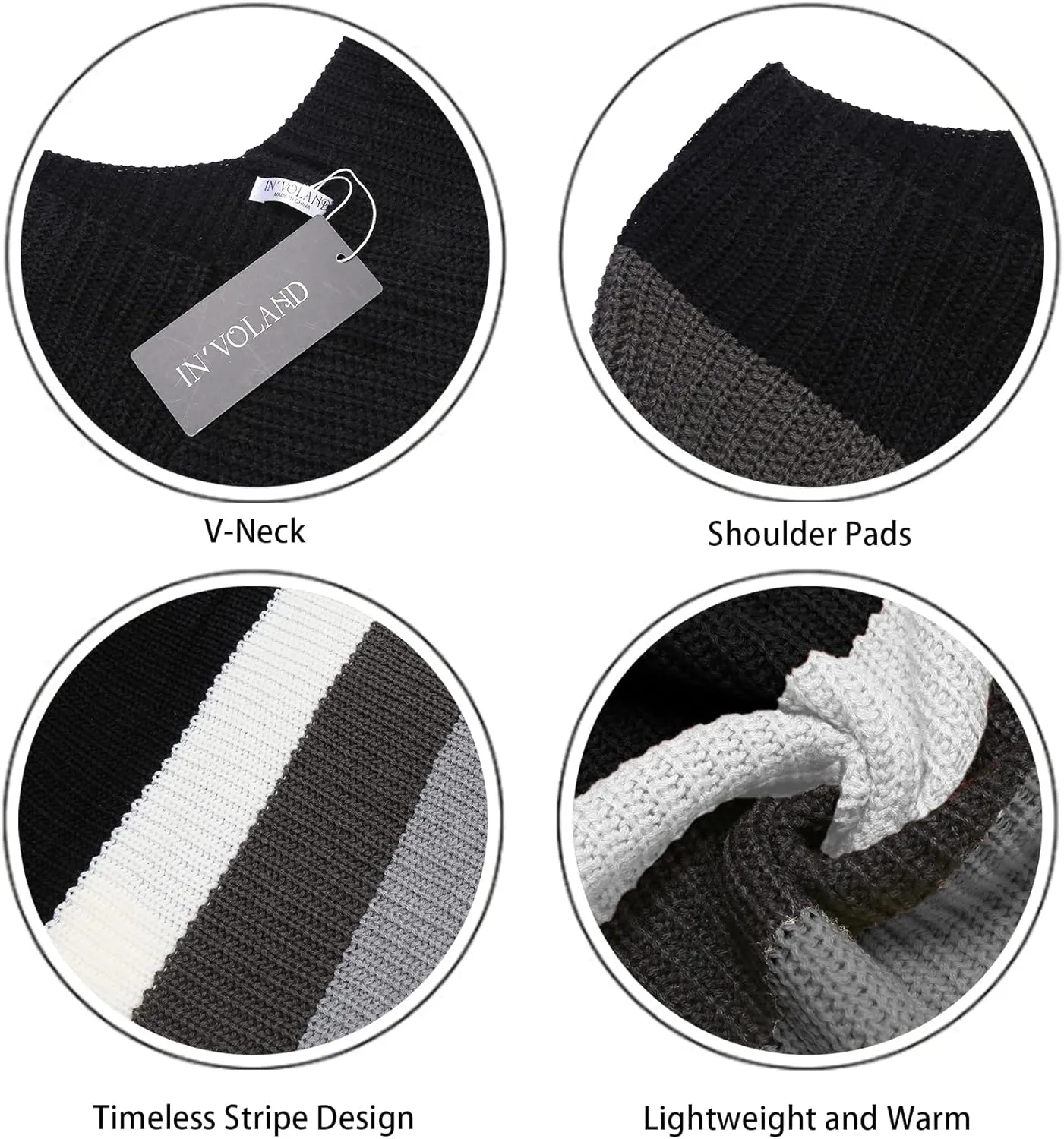 IN'VOLAND Women's Shawl Wraps Knitted Shawl with Fringed Capelet V-Neck Striped Poncho Sweater Pullover Cape for Women