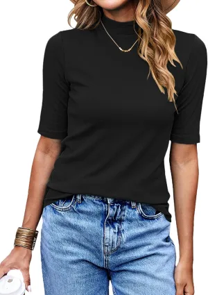 LaLaLa Womens Half Sleeve Mock Turtleneck Tunic Tops Dressy Casual Spring T Shirts Slim Fit Basic Tops