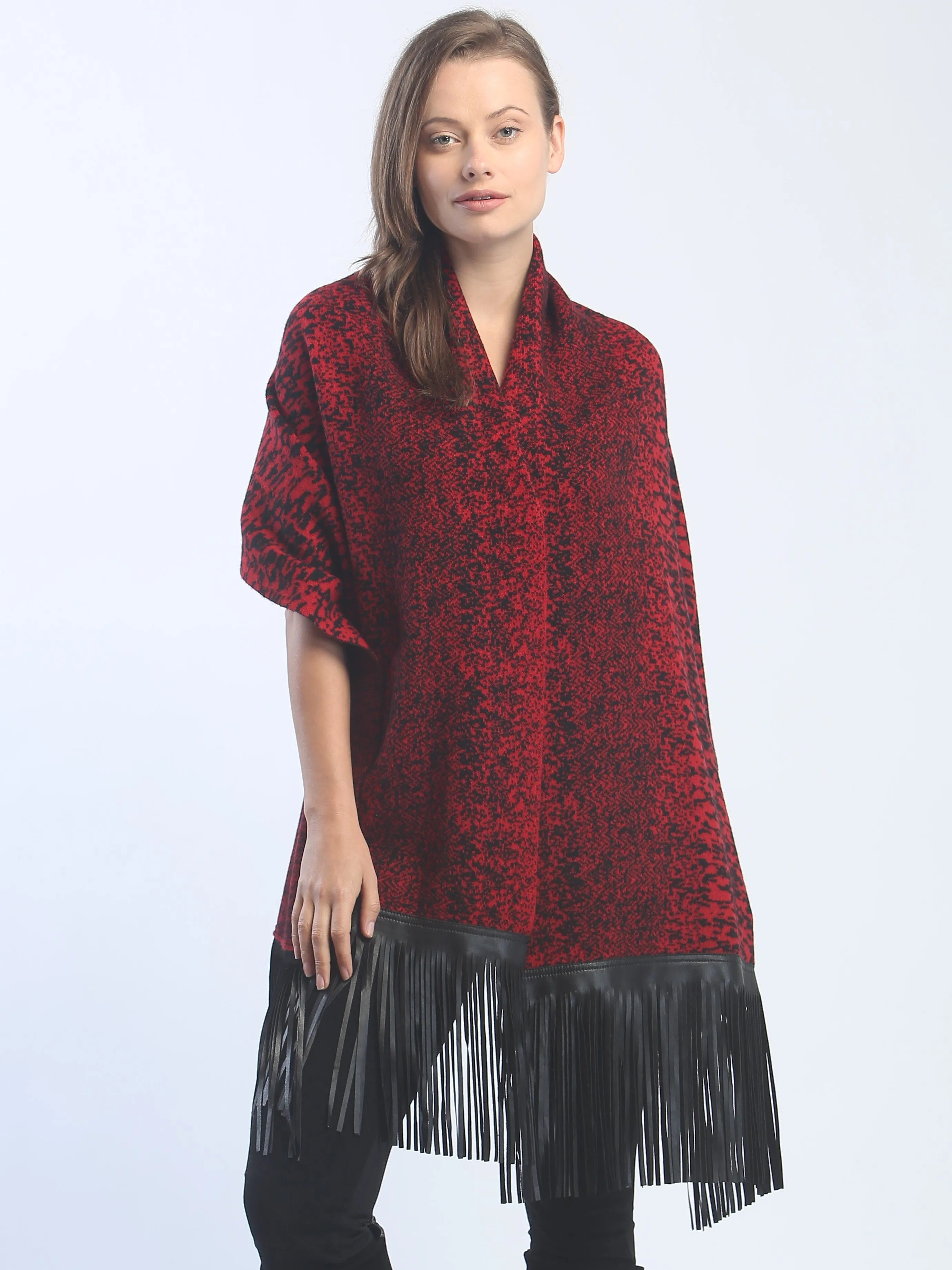 Leather Fringed Jacquard Wrap