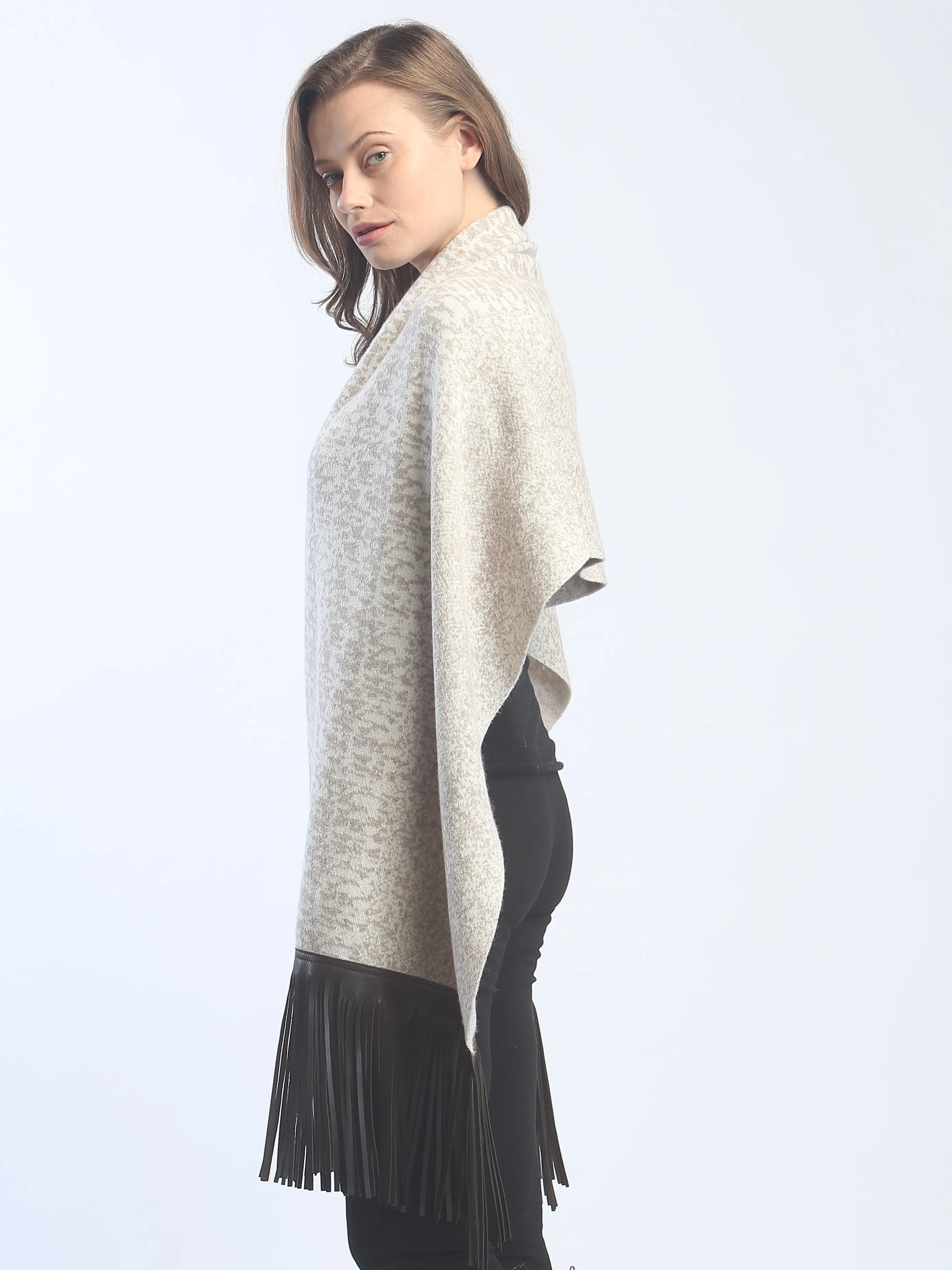 Leather Fringed Jacquard Wrap