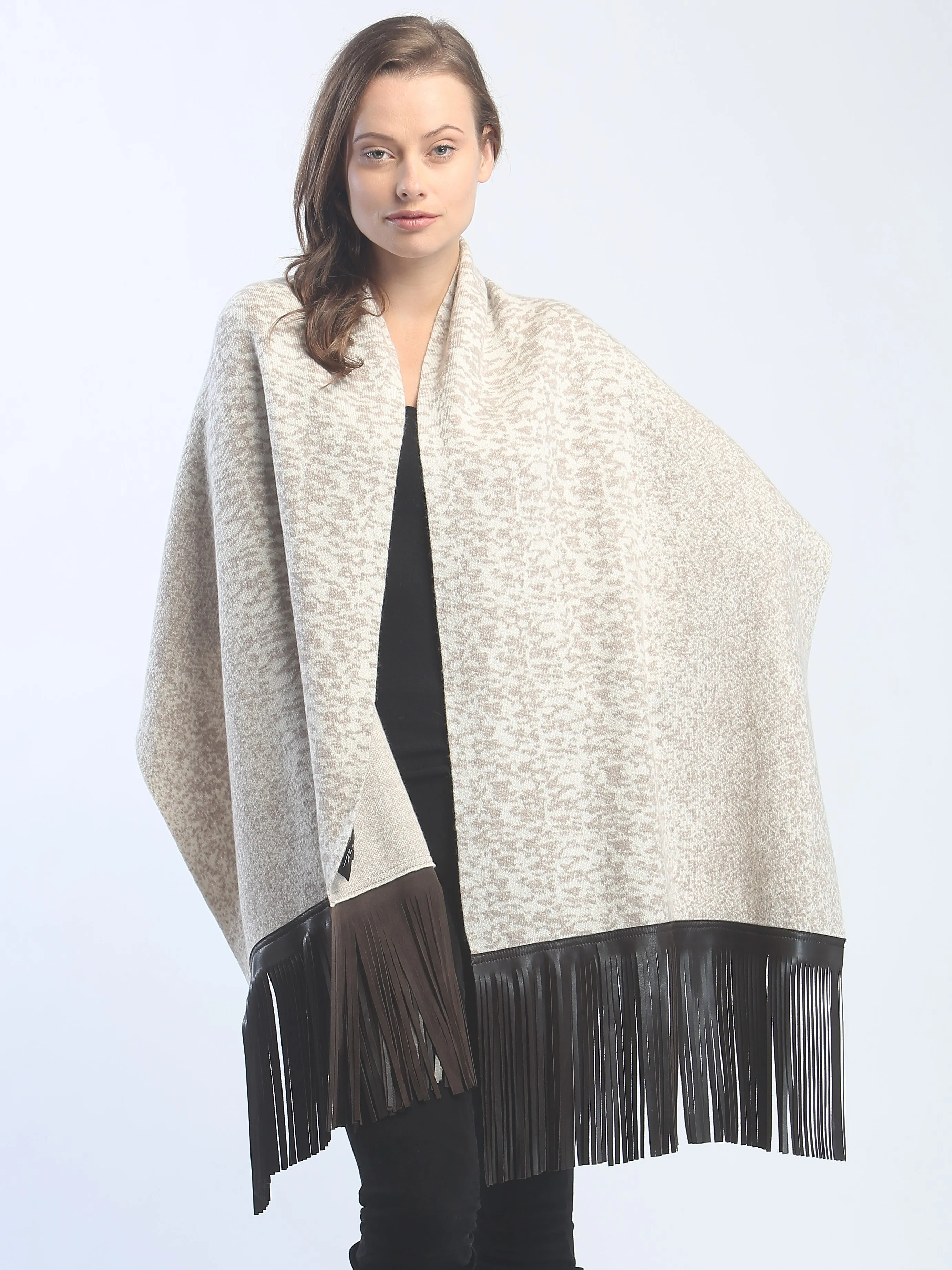 Leather Fringed Jacquard Wrap