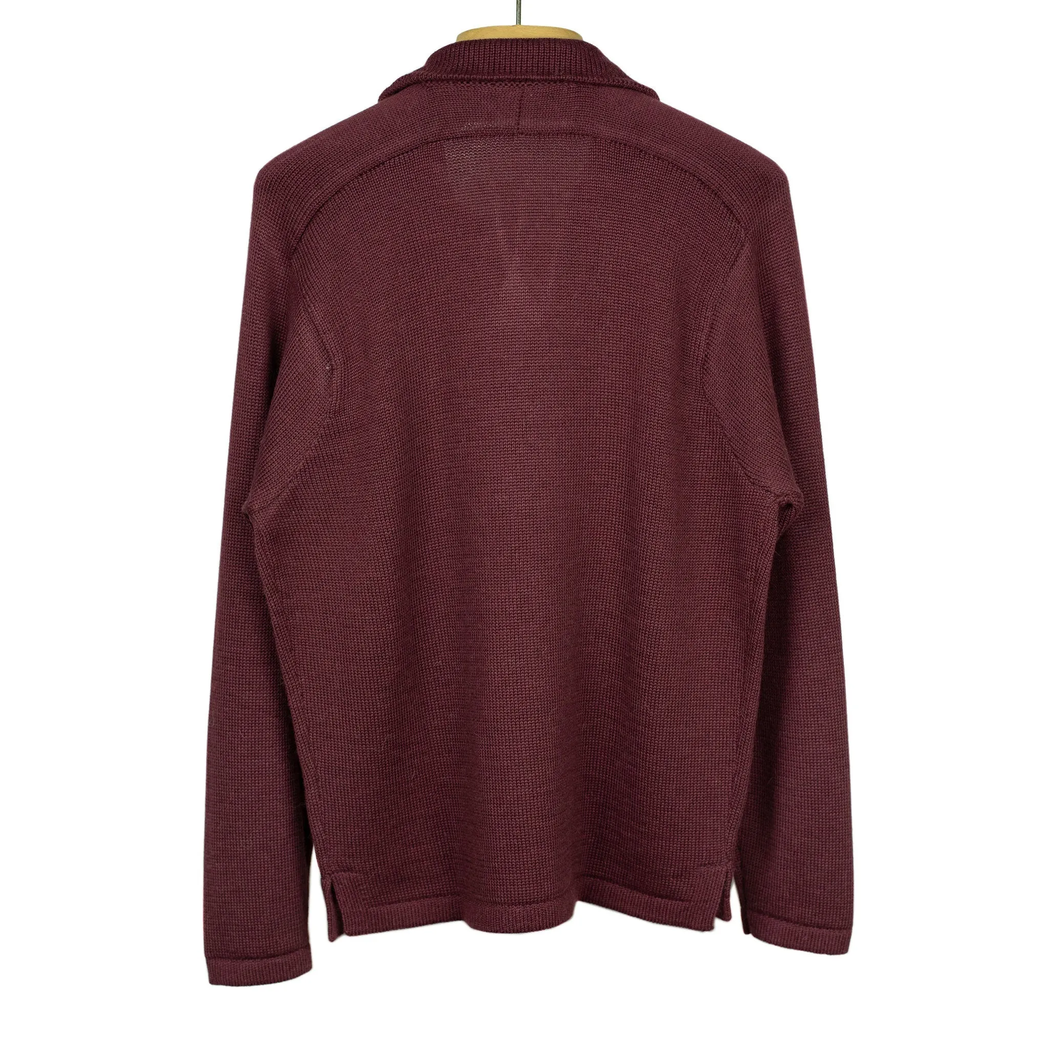 Long sleeve saddle shoulder polo in Bramble wine alpaca and silk