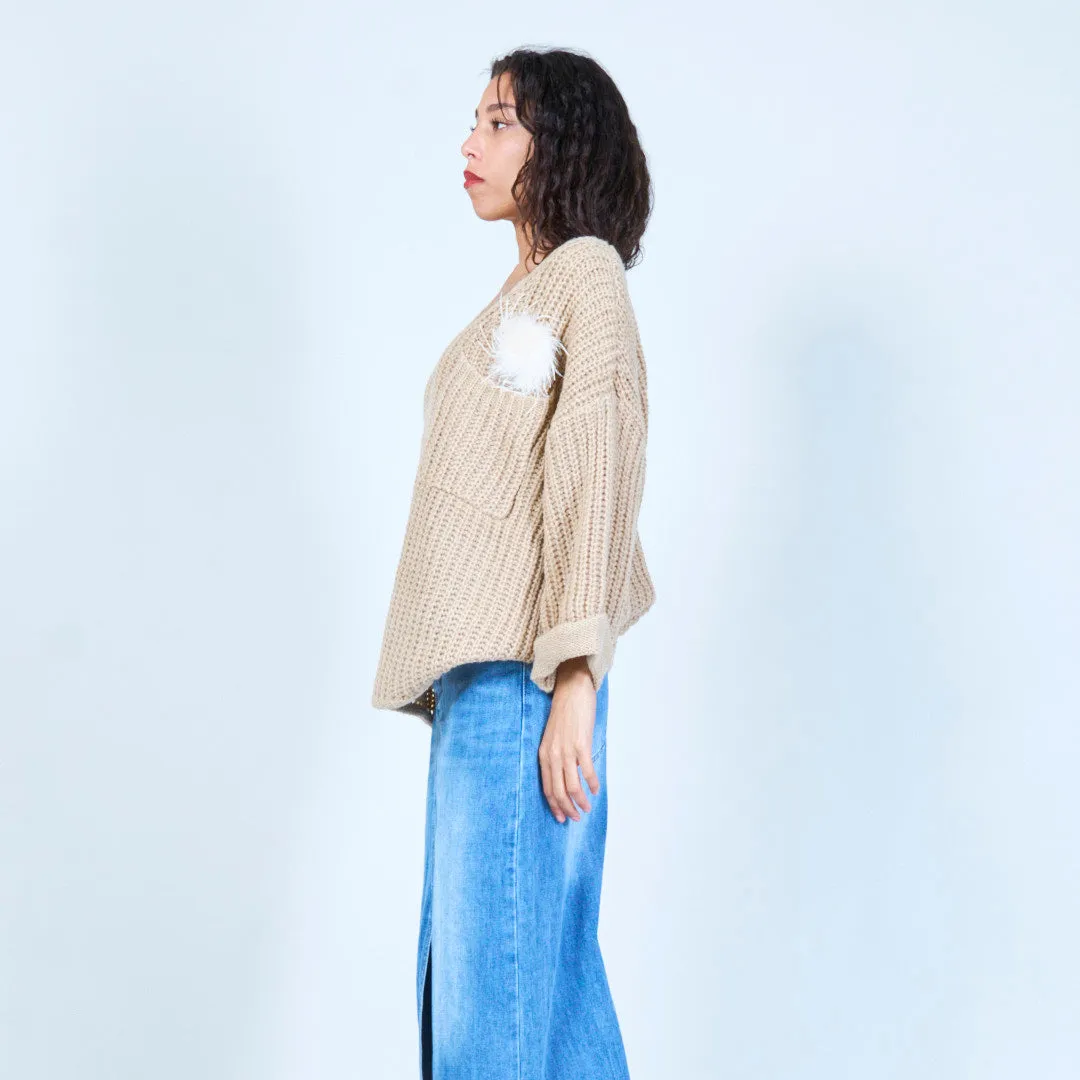 Loose knit sweater with feather detail wholesale