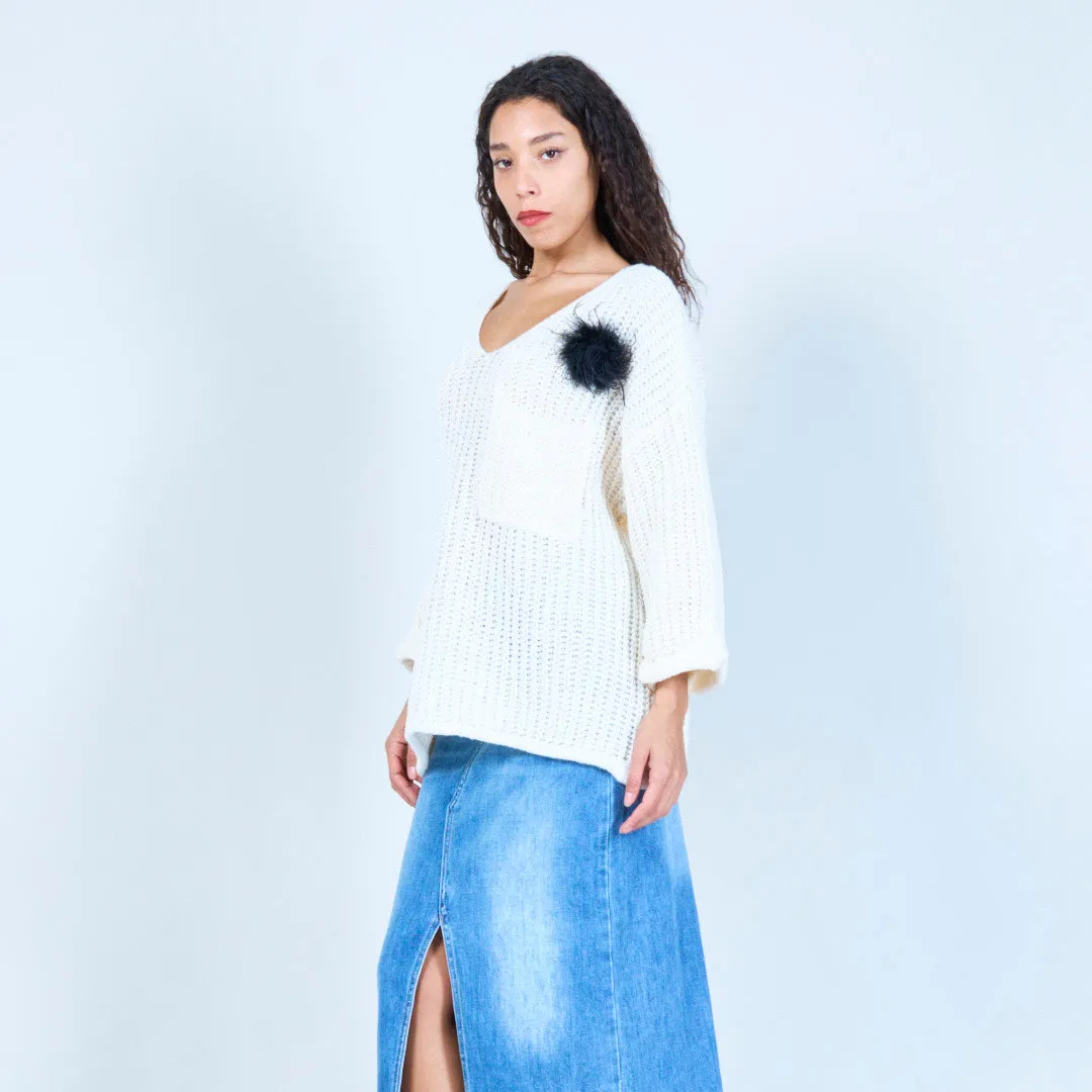 Loose knit sweater with feather detail wholesale