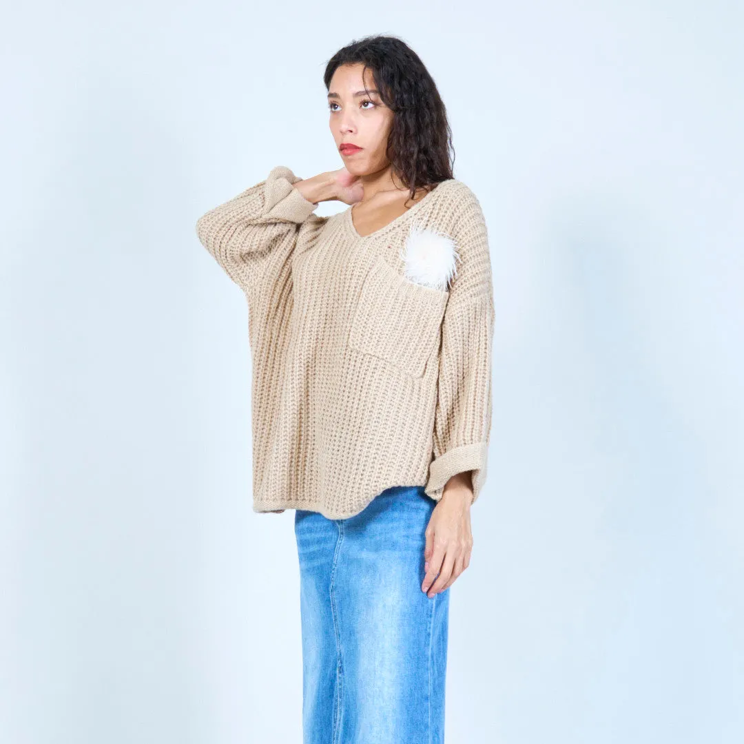Loose knit sweater with feather detail wholesale