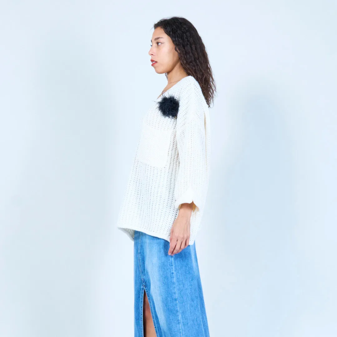 Loose knit sweater with feather detail wholesale