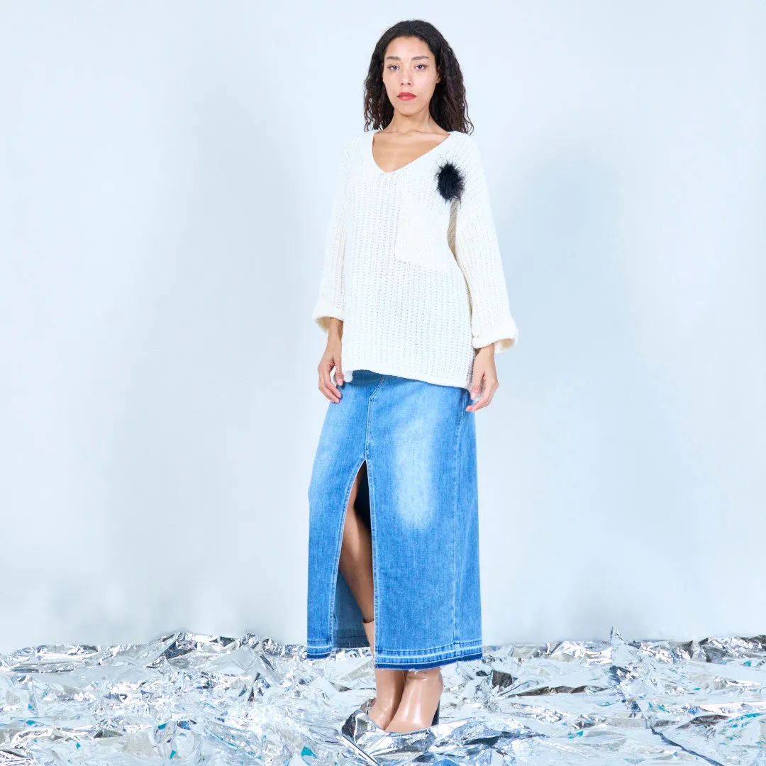 Loose knit sweater with feather detail wholesale