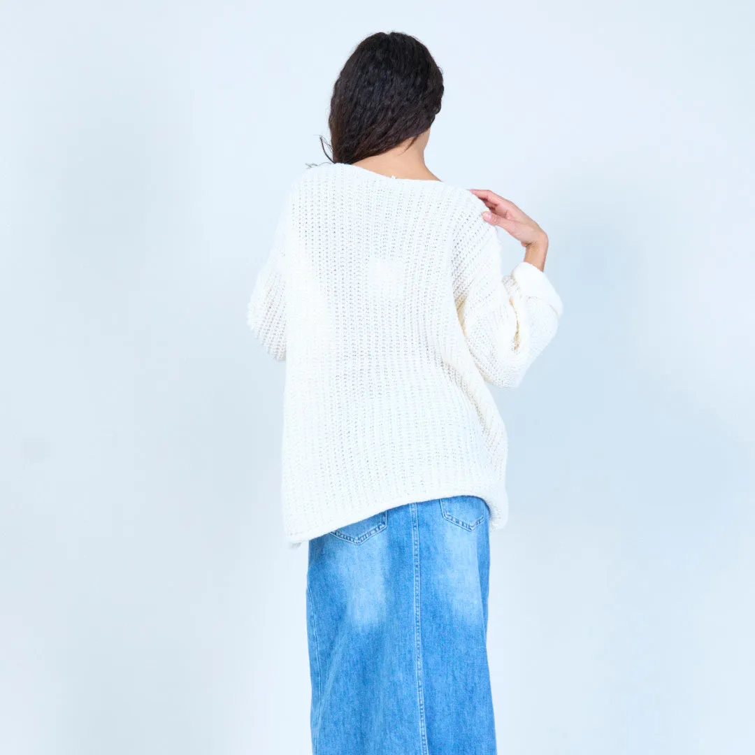 Loose knit sweater with feather detail wholesale