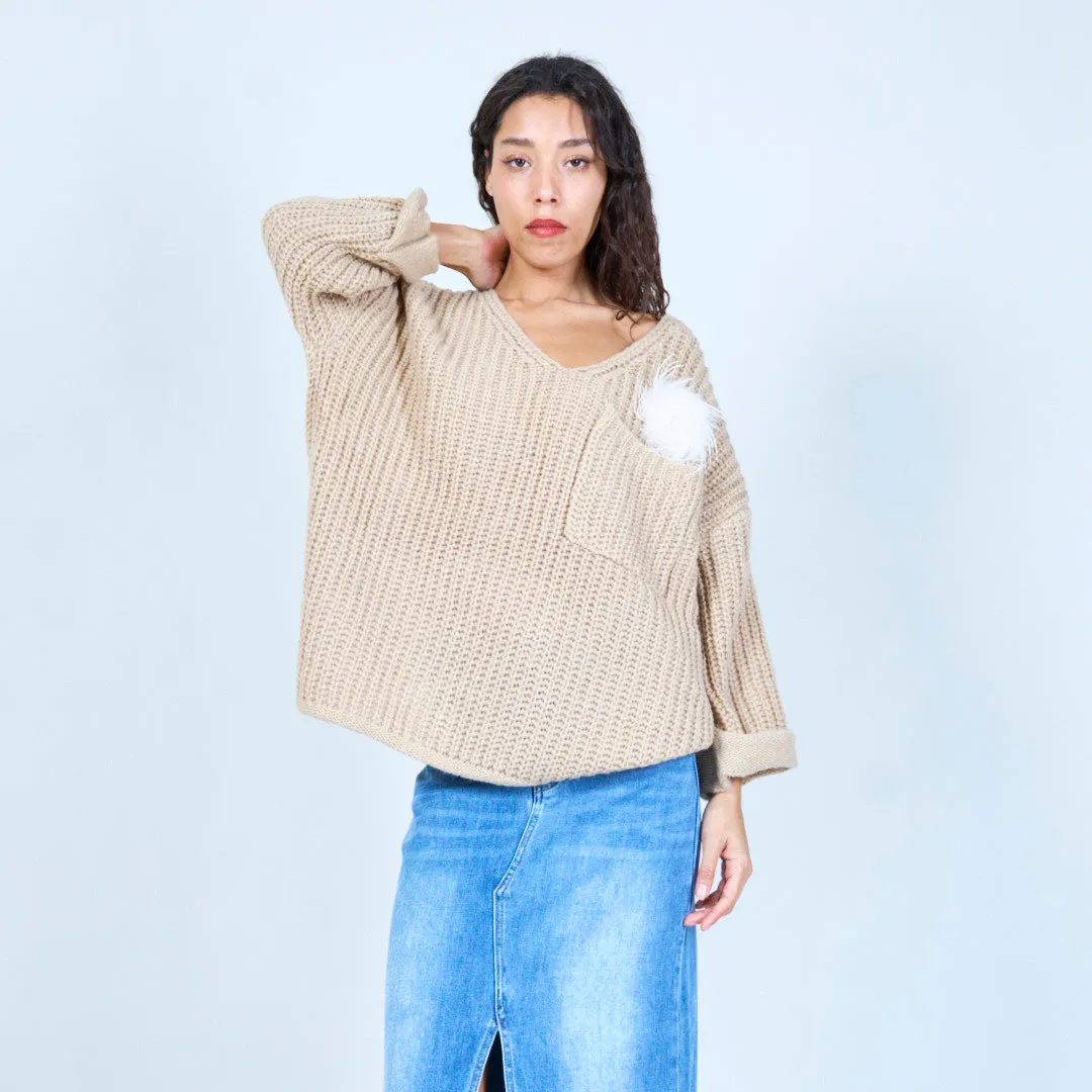 Loose knit sweater with feather detail wholesale