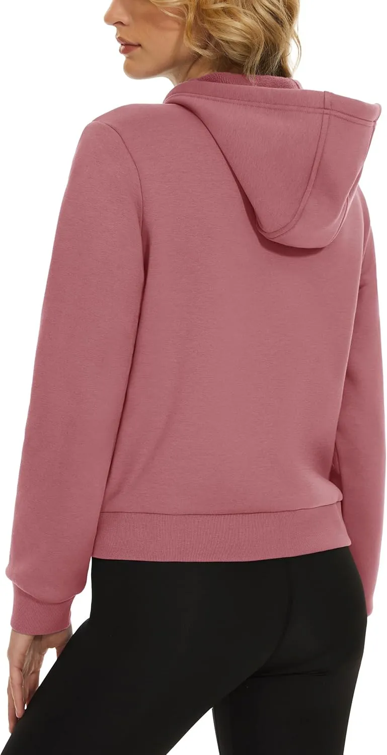 MAGCOMSEN Women's Cropped Hoodie Sweatshirt Fleece Lined Full Zip Up Jacket With Pockets