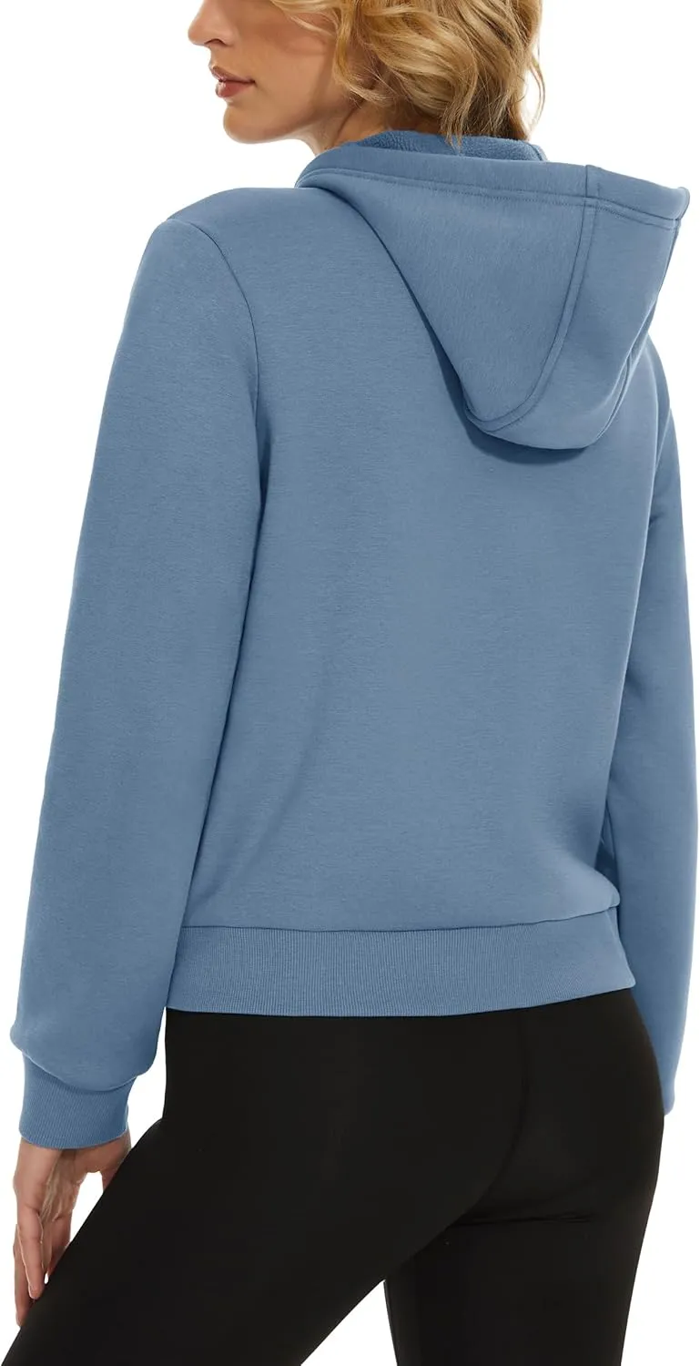 MAGCOMSEN Women's Cropped Hoodie Sweatshirt Fleece Lined Full Zip Up Jacket With Pockets