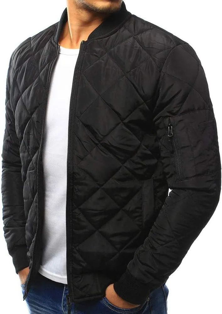 Mens Flight Bomber Jacket Diamond Quilted Varsity Jackets Winter Warm Padded Coats Outwear