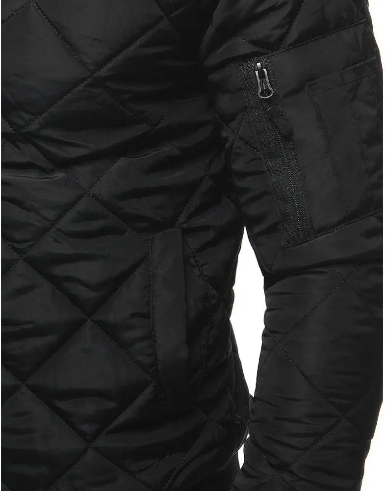 Mens Flight Bomber Jacket Diamond Quilted Varsity Jackets Winter Warm Padded Coats Outwear
