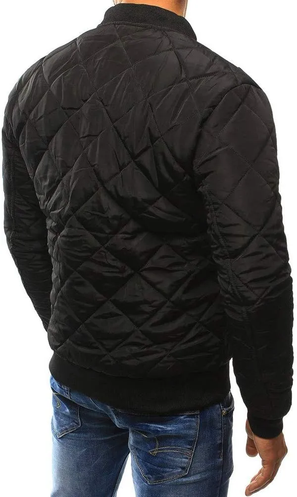 Mens Flight Bomber Jacket Diamond Quilted Varsity Jackets Winter Warm Padded Coats Outwear