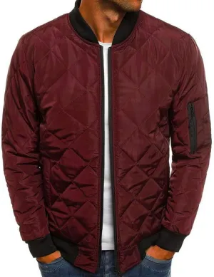 Mens Flight Bomber Jacket Diamond Quilted Varsity Jackets Winter Warm Padded Coats Outwear