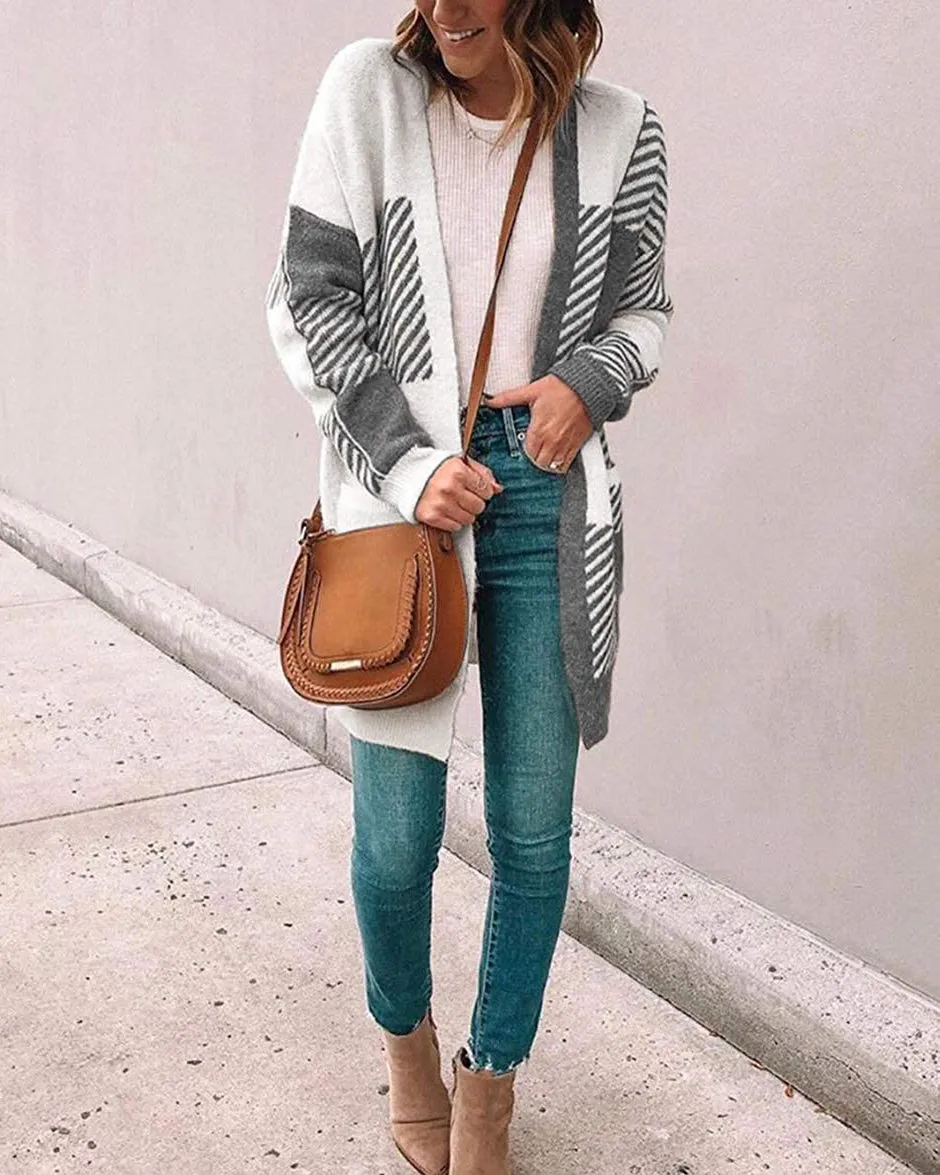 MEROKEETY Long Sleeve Plaid Pockets Sweater Cardigan