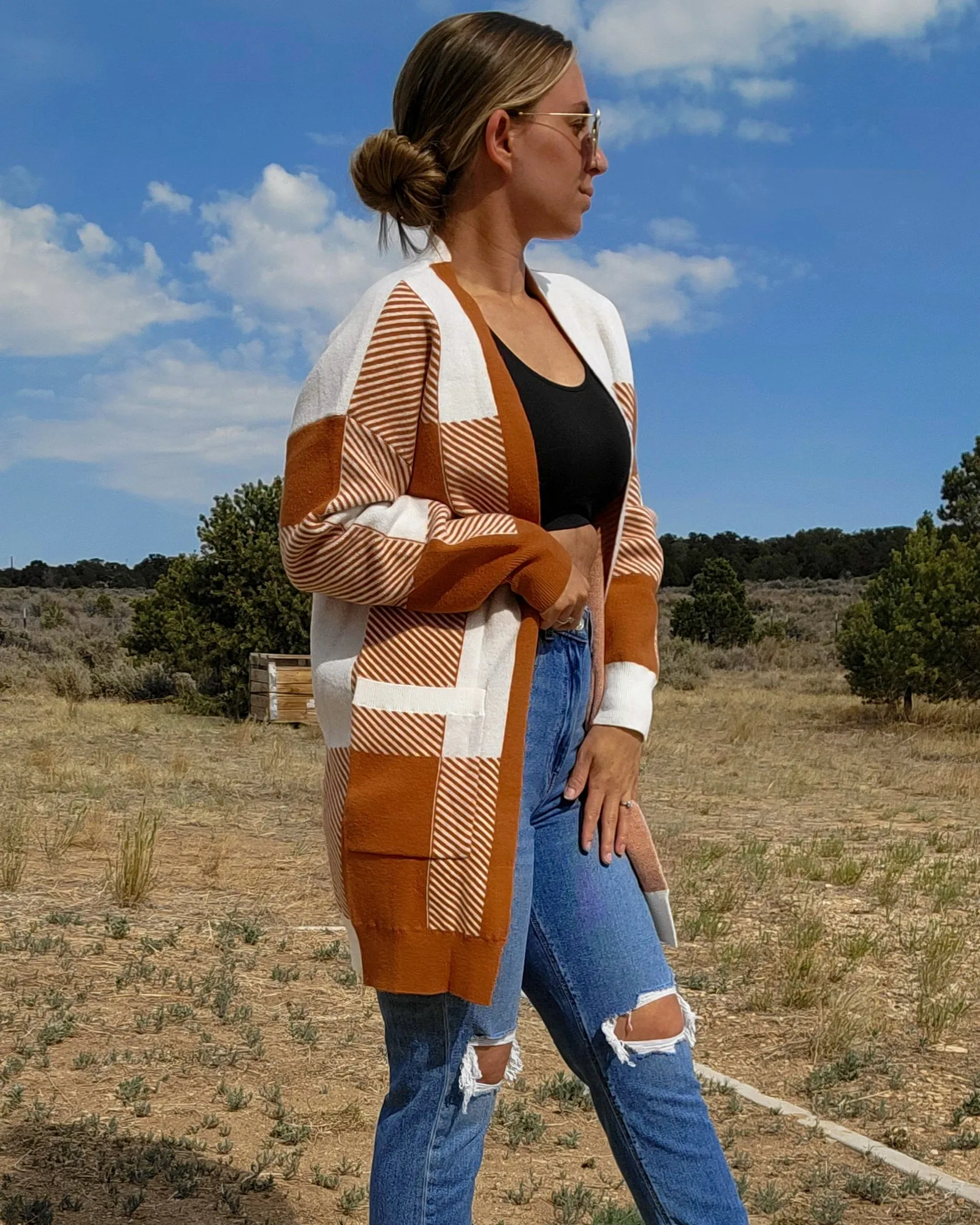 MEROKEETY Long Sleeve Plaid Pockets Sweater Cardigan
