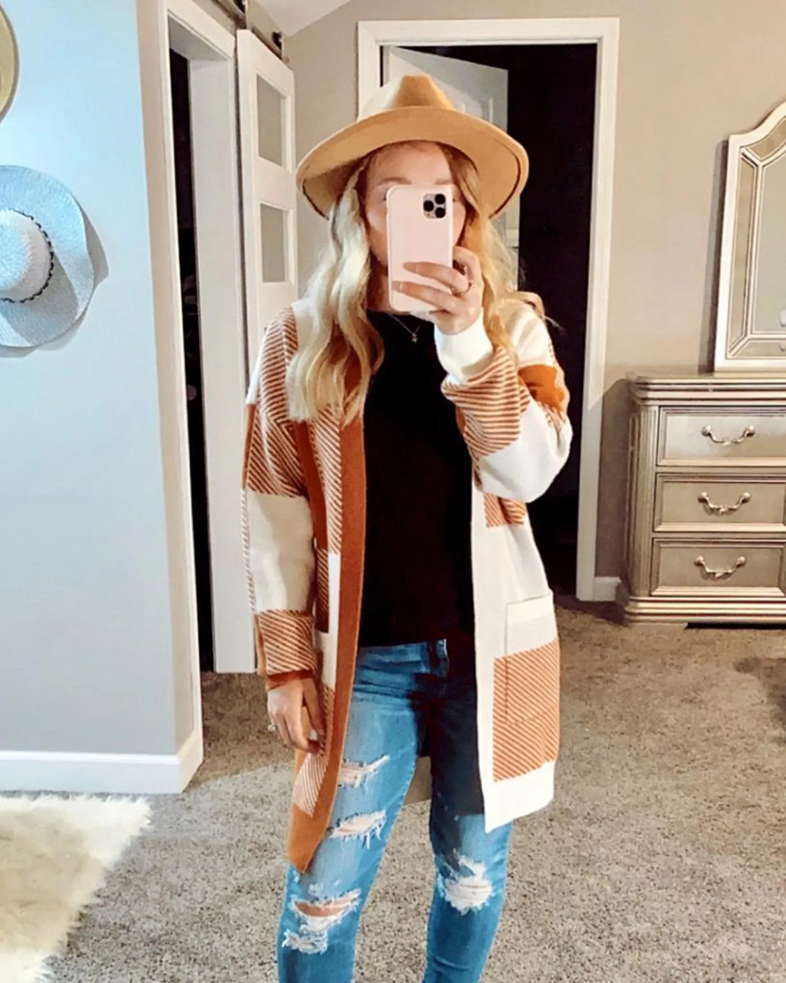 MEROKEETY Long Sleeve Plaid Pockets Sweater Cardigan