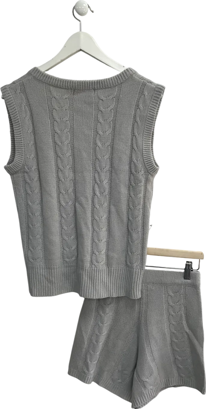 Misspap Grey Cable Knit Short And Vest Set UK S
