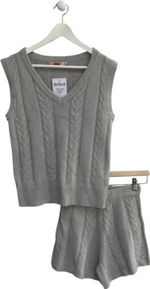 Misspap Grey Cable Knit Short And Vest Set UK S