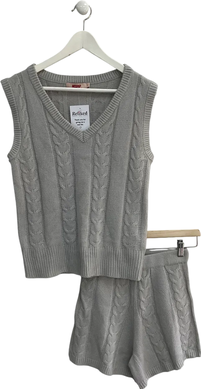 Misspap Grey Cable Knit Short And Vest Set UK S