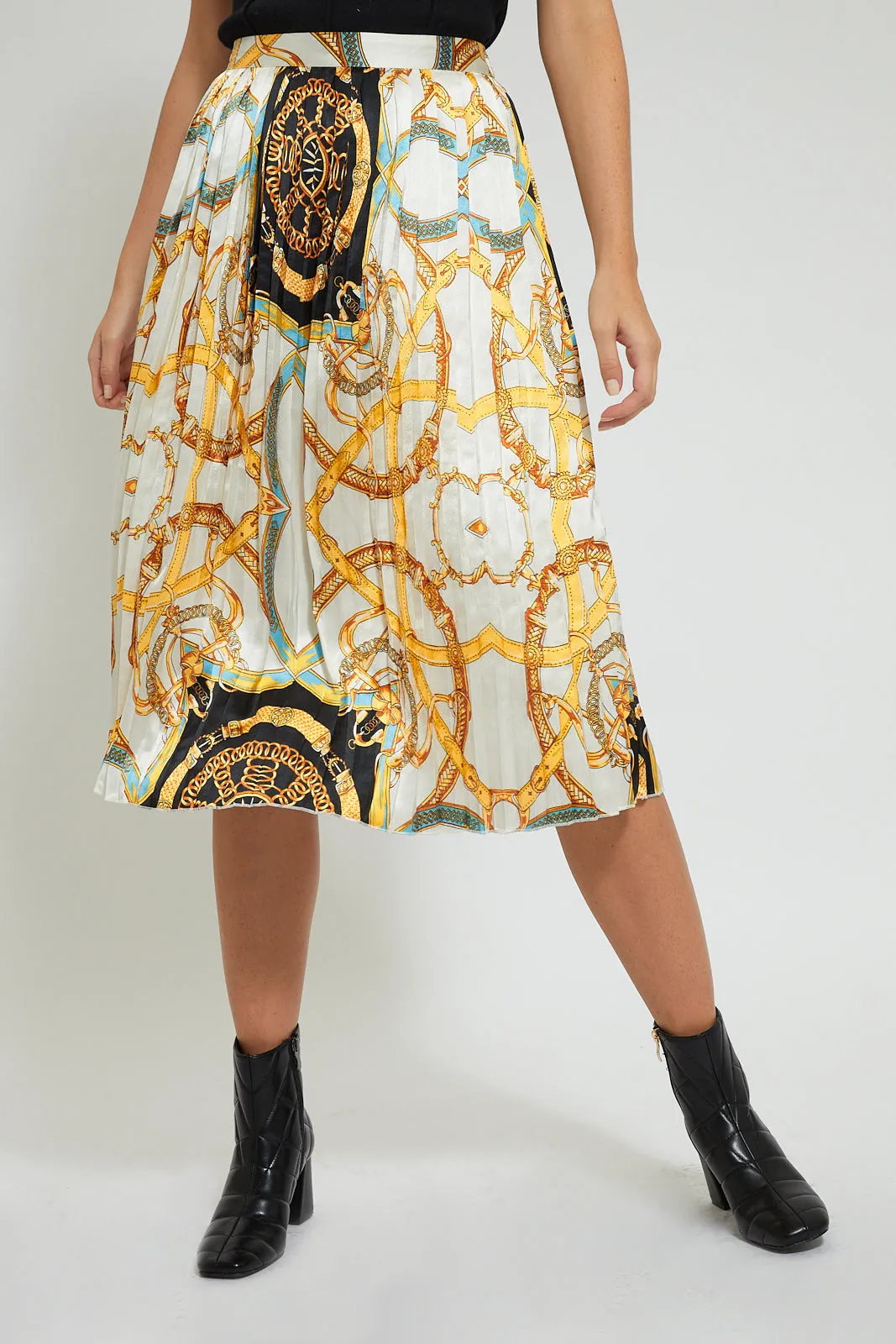 Multicolour Pleated Satin Skirt