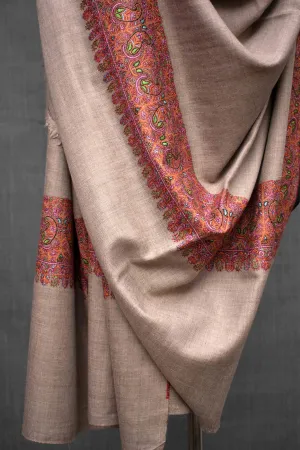 Natural Pure Pashmina Hand Embroided Shawl Scarf Wrap, Hand Woven in Kashmir
