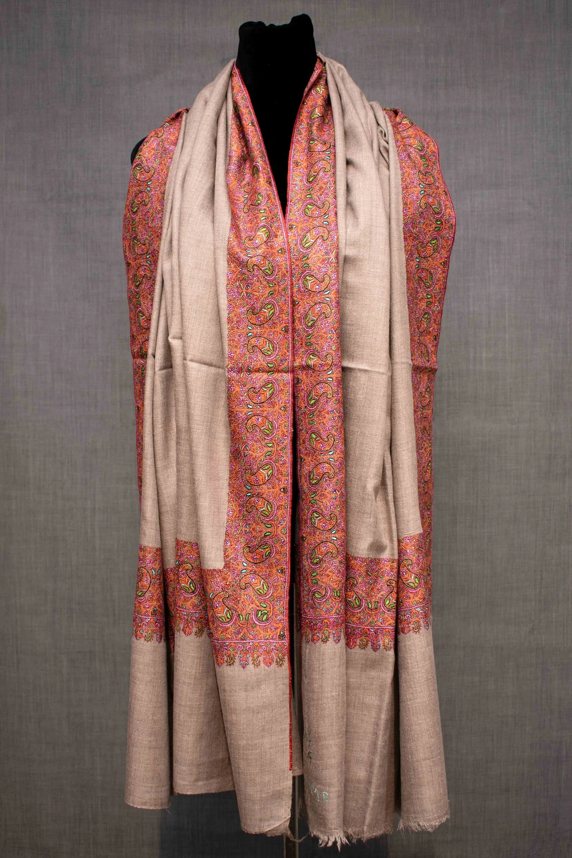 Natural Pure Pashmina Hand Embroided Shawl Scarf Wrap, Hand Woven in Kashmir