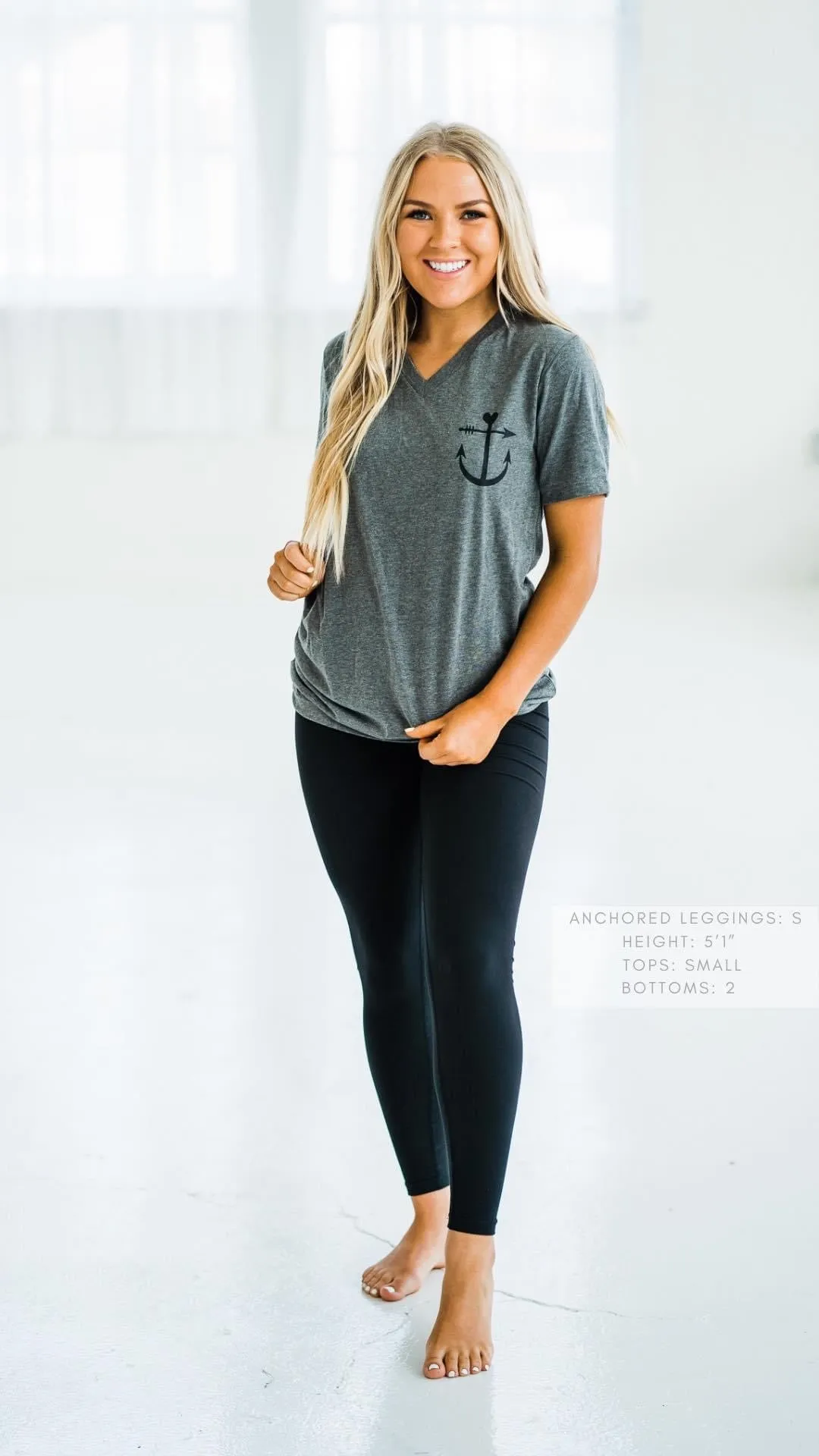 NEW Anchored Arrows Fleece Lined Full Length Leggings in Black w/pockets