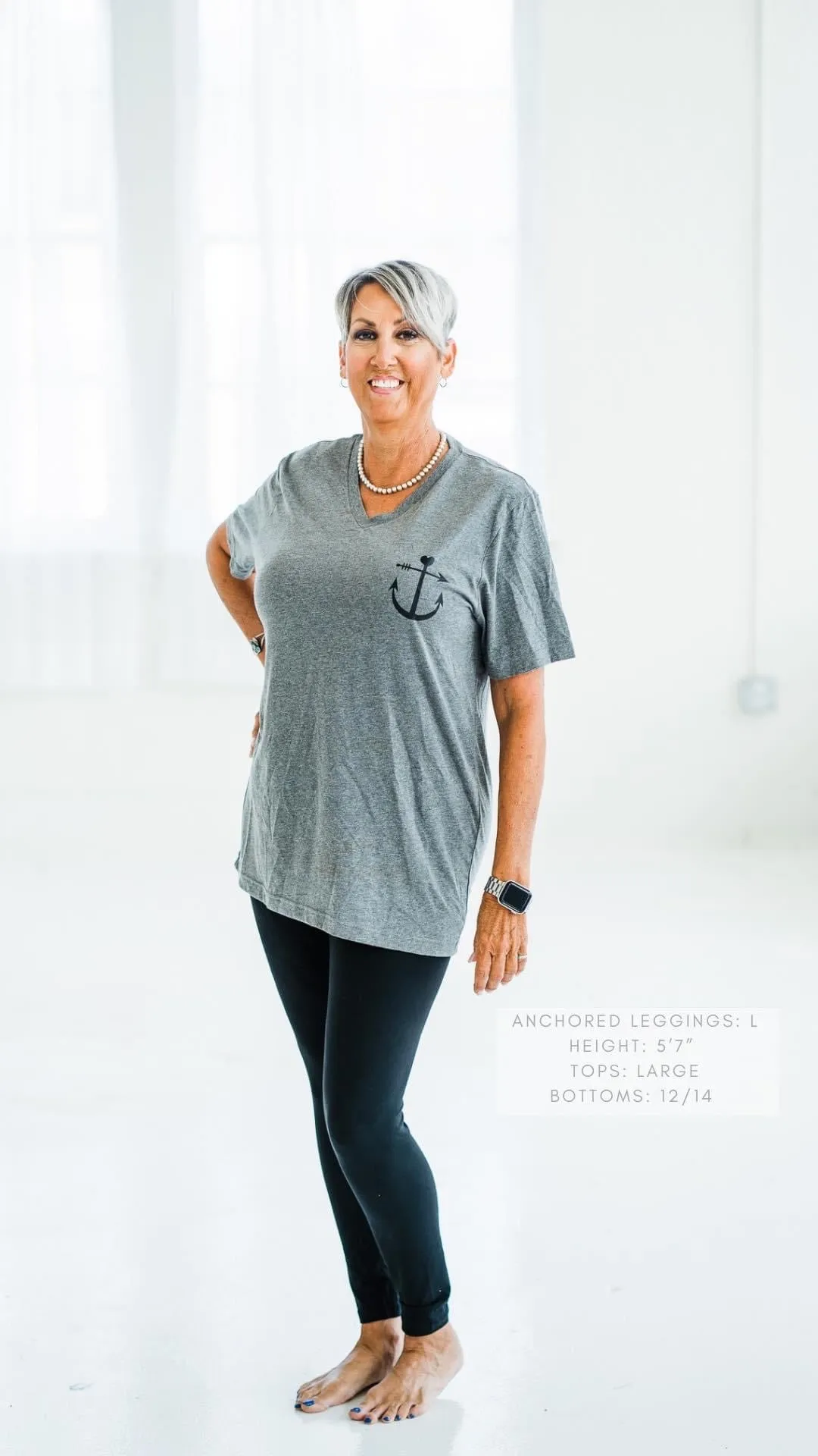 NEW Anchored Arrows Fleece Lined Full Length Leggings in Black w/pockets