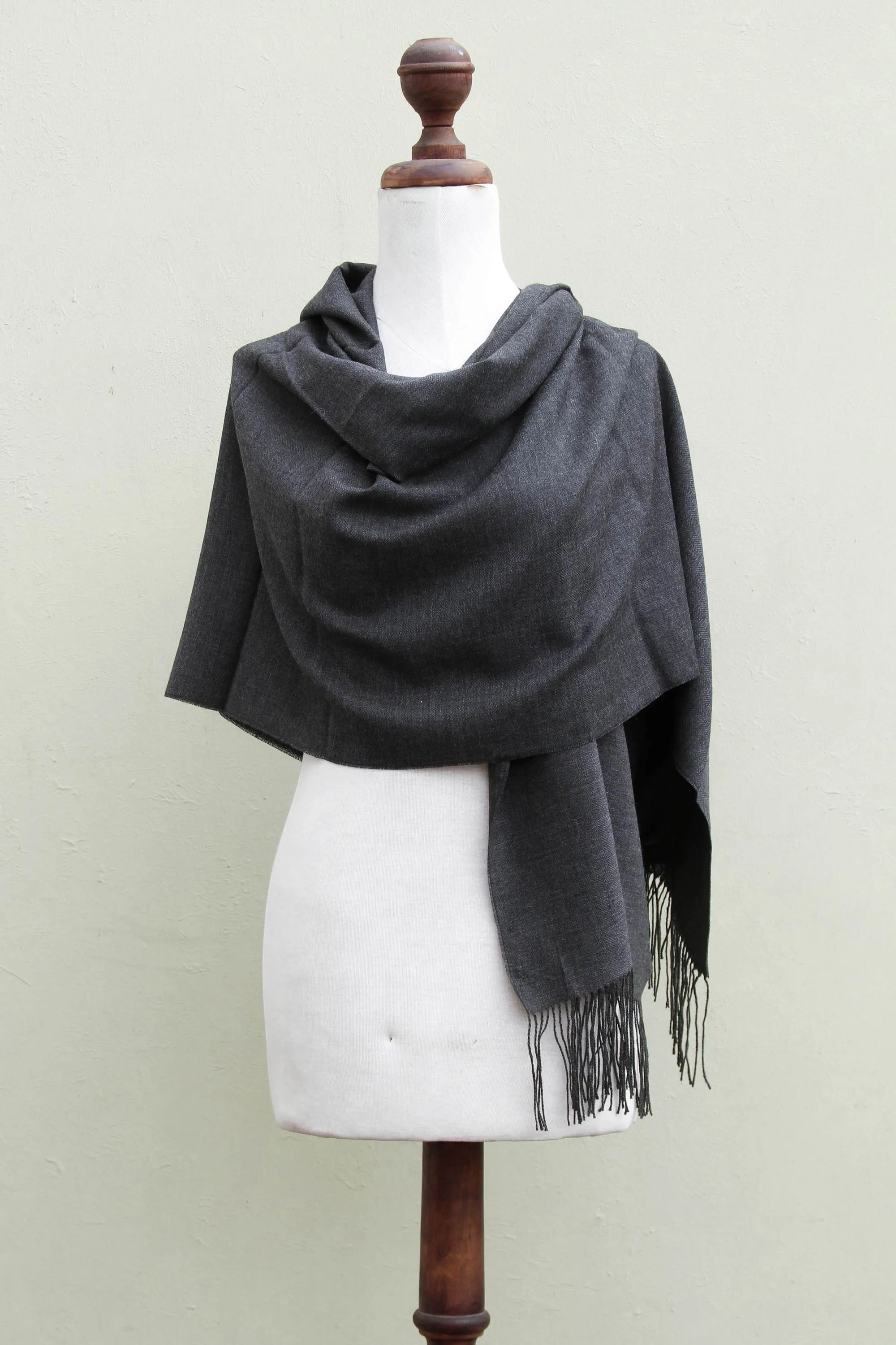 Night in Lima Handwoven Dark Gray Alpaca Blend Shawl
