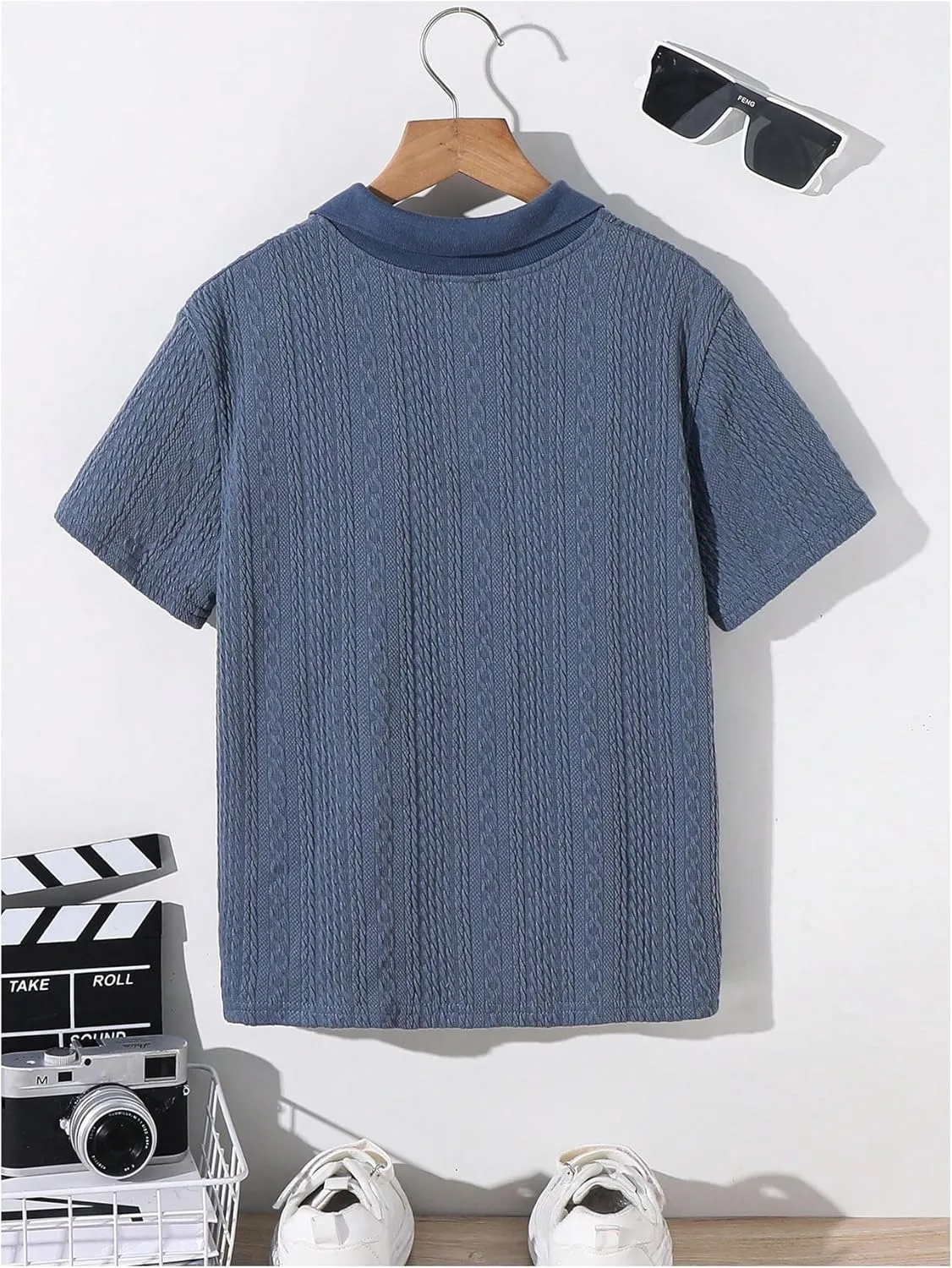 OYOANGLE Boy's Short Sleeve Collar Neck Cable Knitted Solid Plain Golf Uniform Shirt