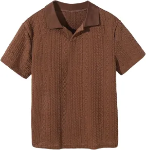 OYOANGLE Boy's Short Sleeve Collar Neck Cable Knitted Solid Plain Golf Uniform Shirt