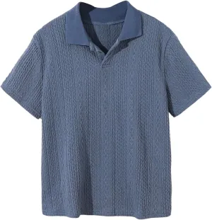 OYOANGLE Boy's Short Sleeve Collar Neck Cable Knitted Solid Plain Golf Uniform Shirt