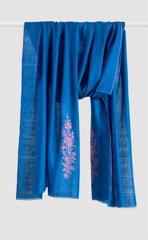 Pashmina Hand-Embroidered Blue Stole
