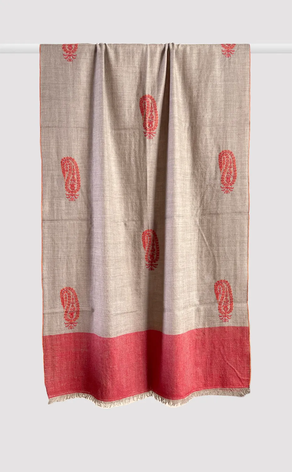 Pashmina Hand-Embroidered Red Paisley Stole