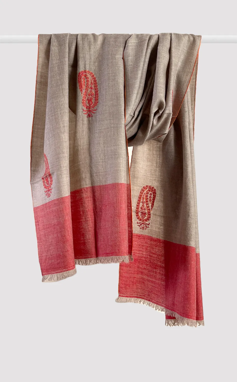 Pashmina Hand-Embroidered Red Paisley Stole