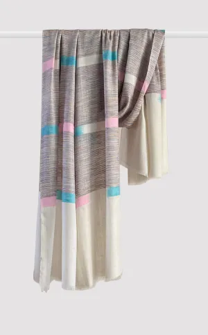 Pashmina Ivory Multicolor Ikat Shawl