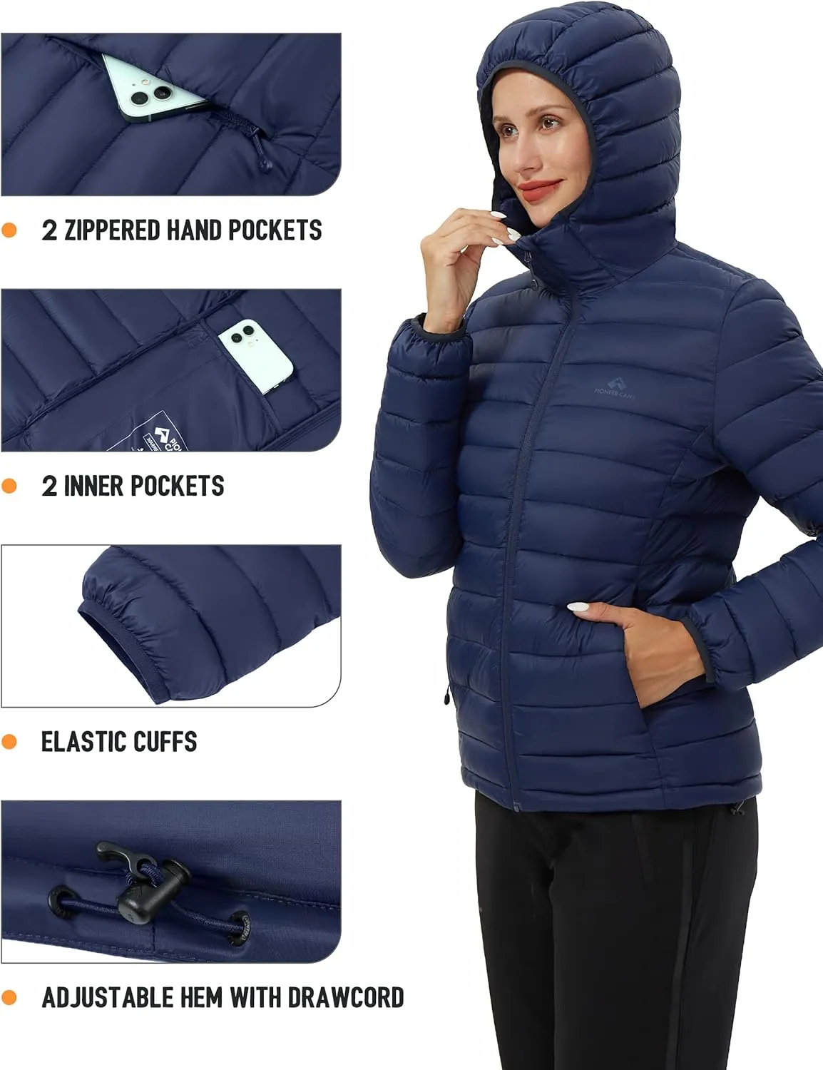 Pioneer Camp Women's Packable Puffer Jacket Winter Light Weight Water-Repellent Quilted Coat with Hood