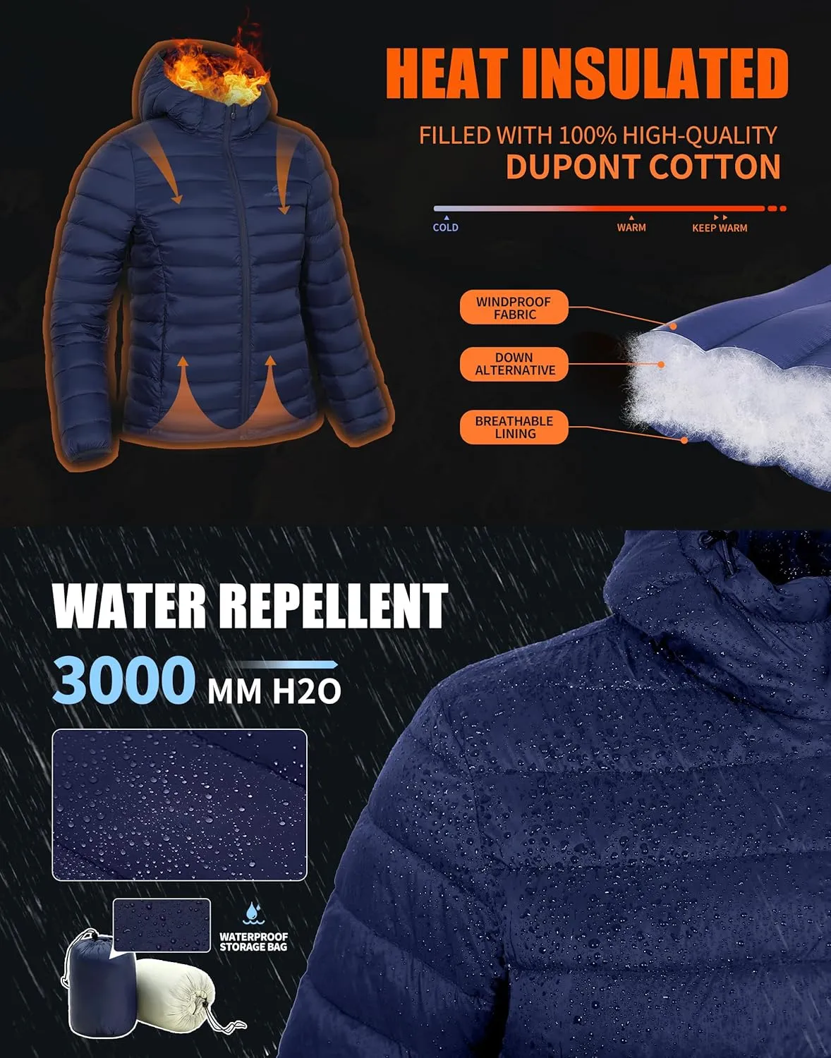 Pioneer Camp Women's Packable Puffer Jacket Winter Light Weight Water-Repellent Quilted Coat with Hood