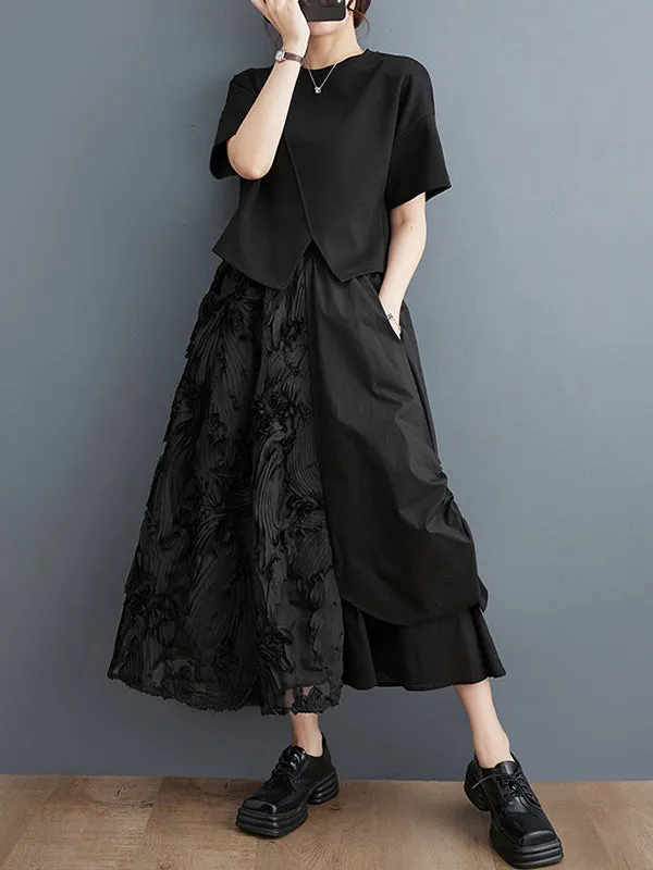 Pleated Solid Color Split-Joint Irregularity Loose Skirts Bottoms