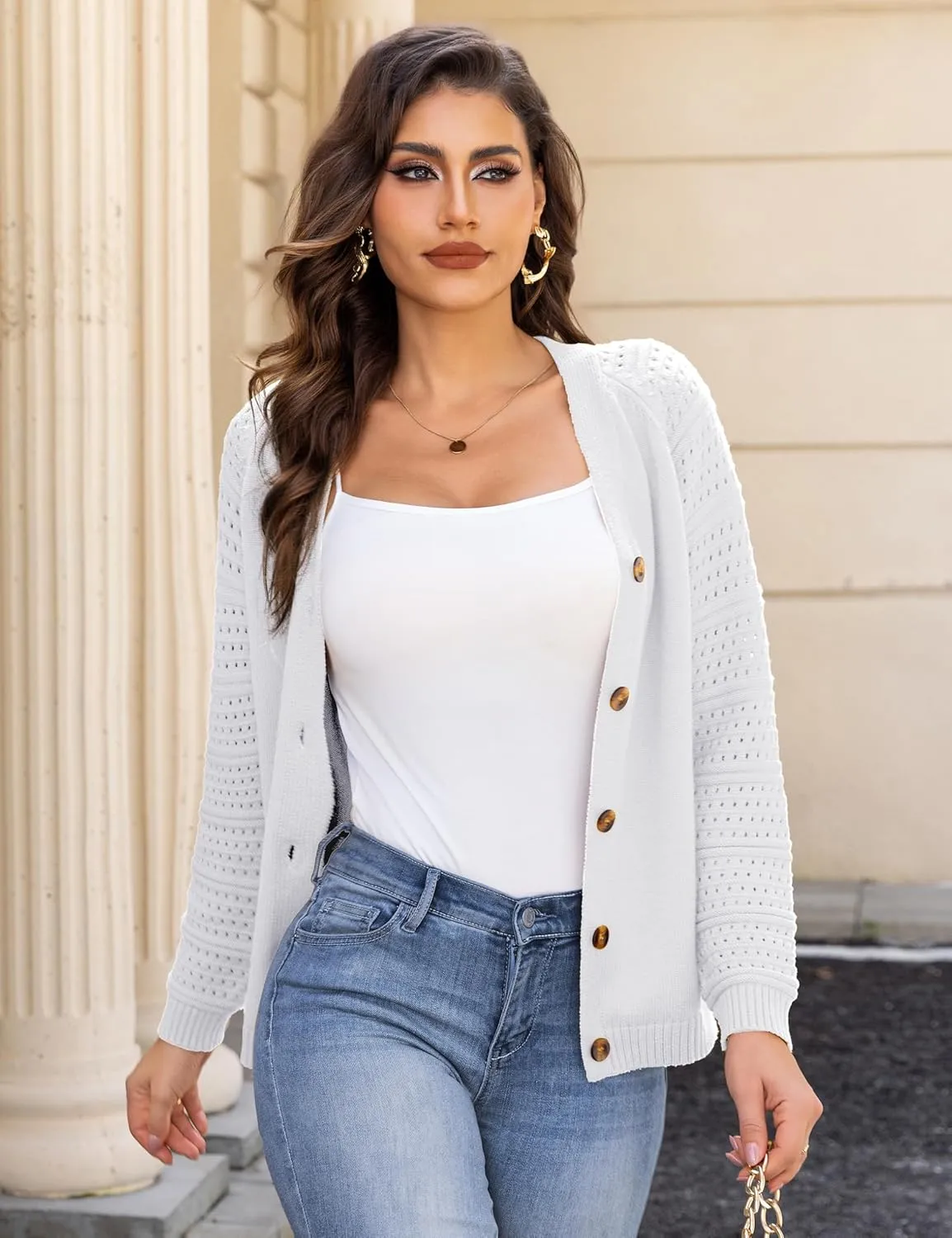 REDHOTYPE Women's Cardigans Sweater Casual Long Sleeve Open Front Cardigan Button Down Knit Chunky Outwear Coats