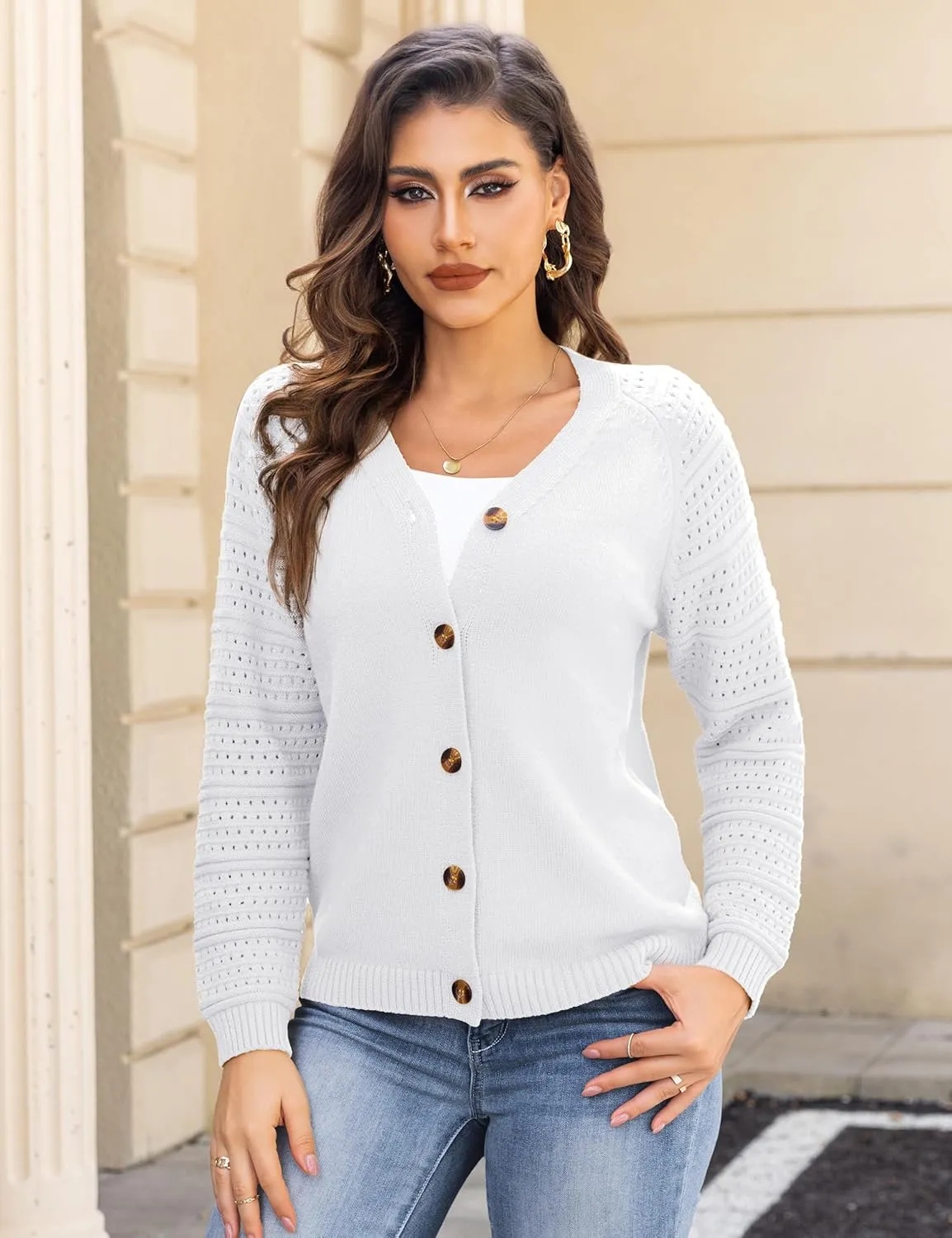 REDHOTYPE Women's Cardigans Sweater Casual Long Sleeve Open Front Cardigan Button Down Knit Chunky Outwear Coats