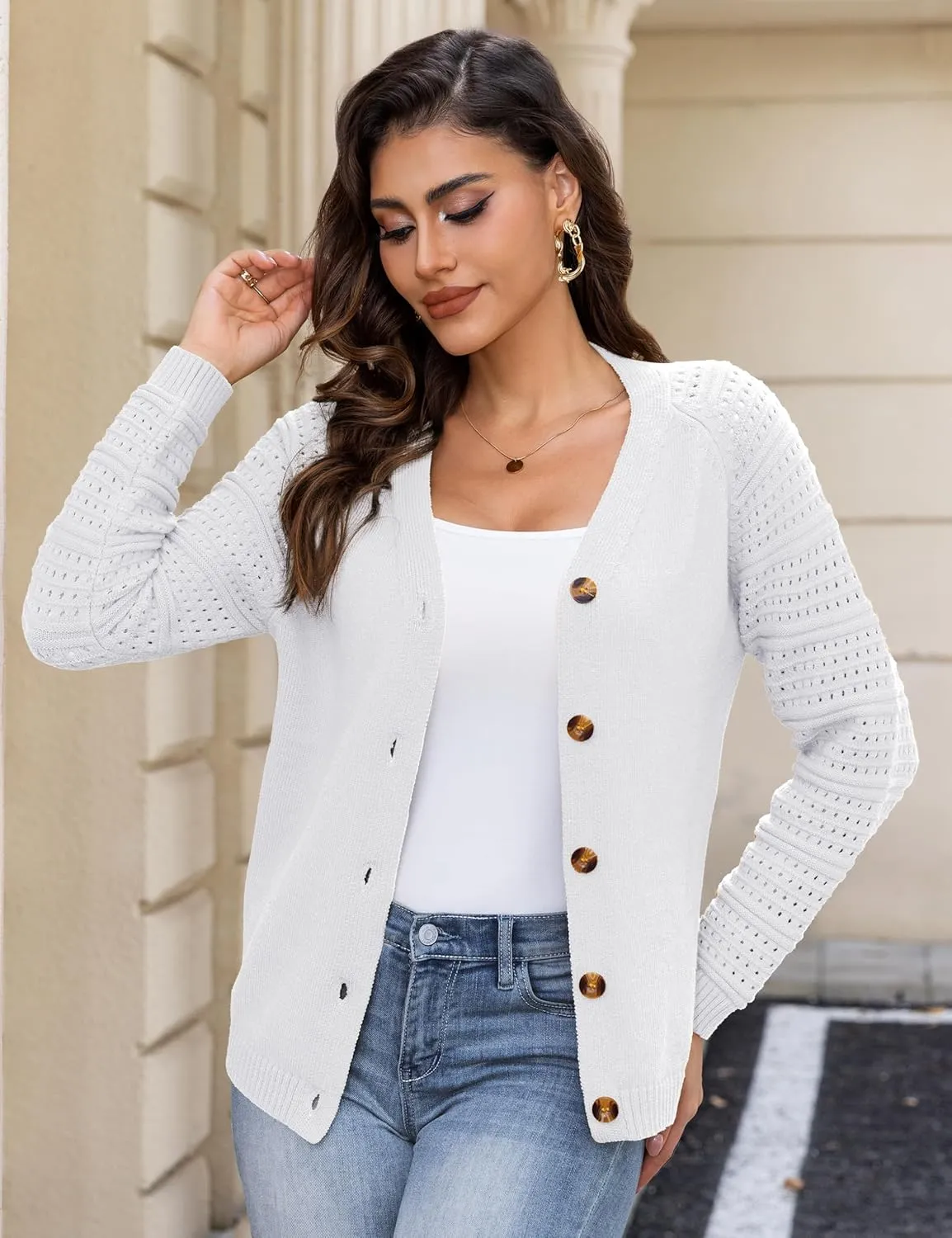 REDHOTYPE Women's Cardigans Sweater Casual Long Sleeve Open Front Cardigan Button Down Knit Chunky Outwear Coats