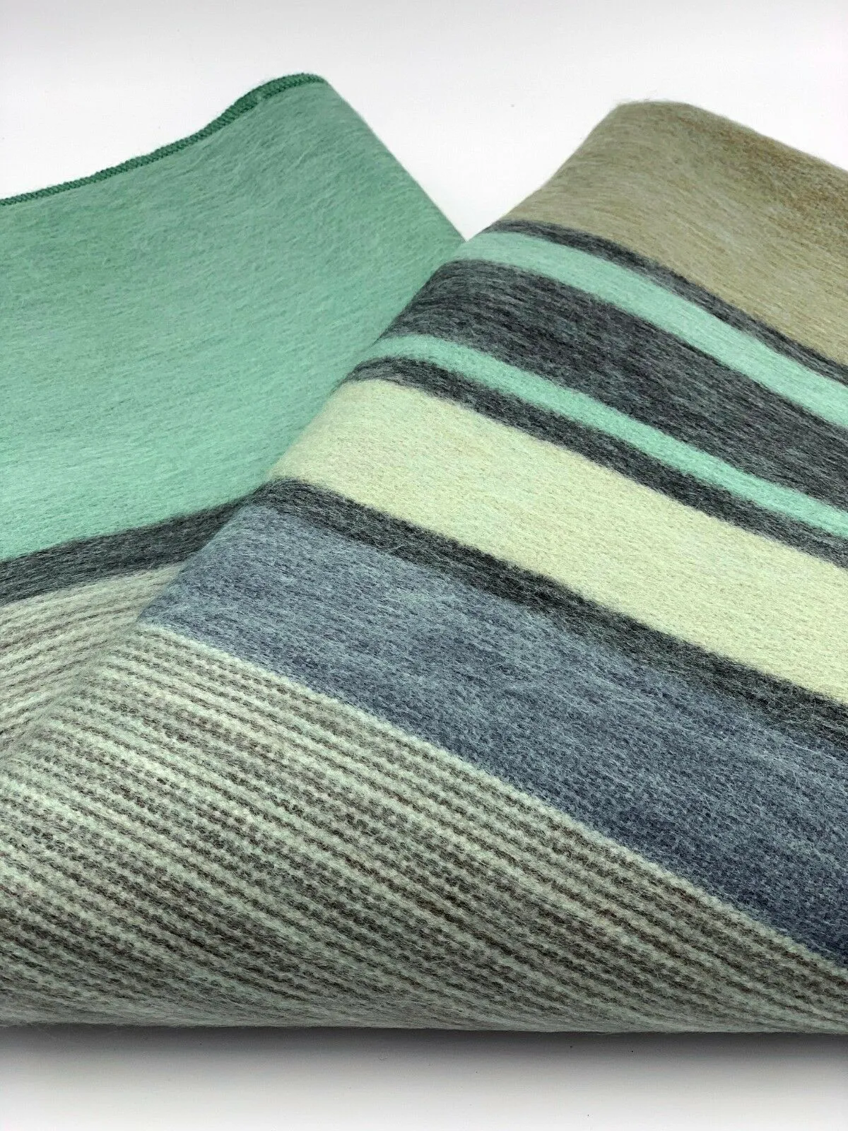 Saquisili - Baby Alpaca Wool Throw Blanket / Sofa Cover - Queen 98" x 65" - Striped Pattern Mixed Aqua/Green