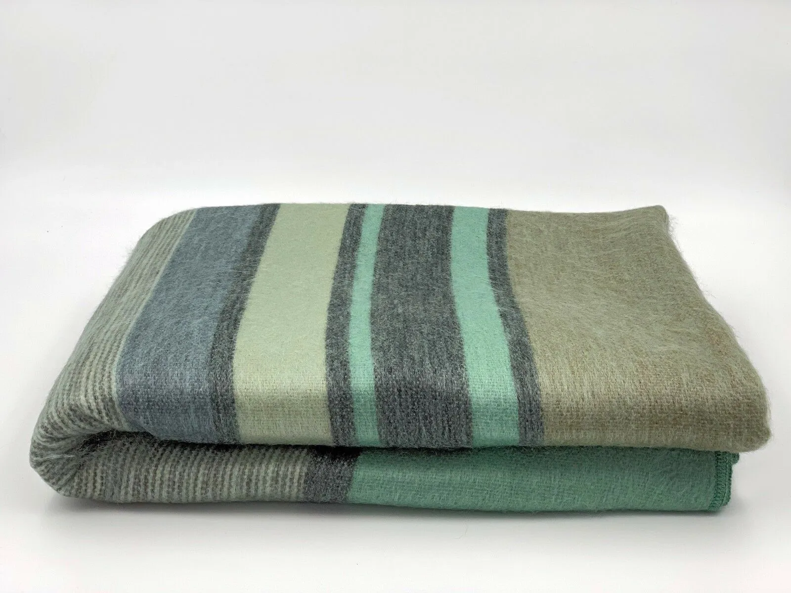 Saquisili - Baby Alpaca Wool Throw Blanket / Sofa Cover - Queen 98" x 65" - Striped Pattern Mixed Aqua/Green