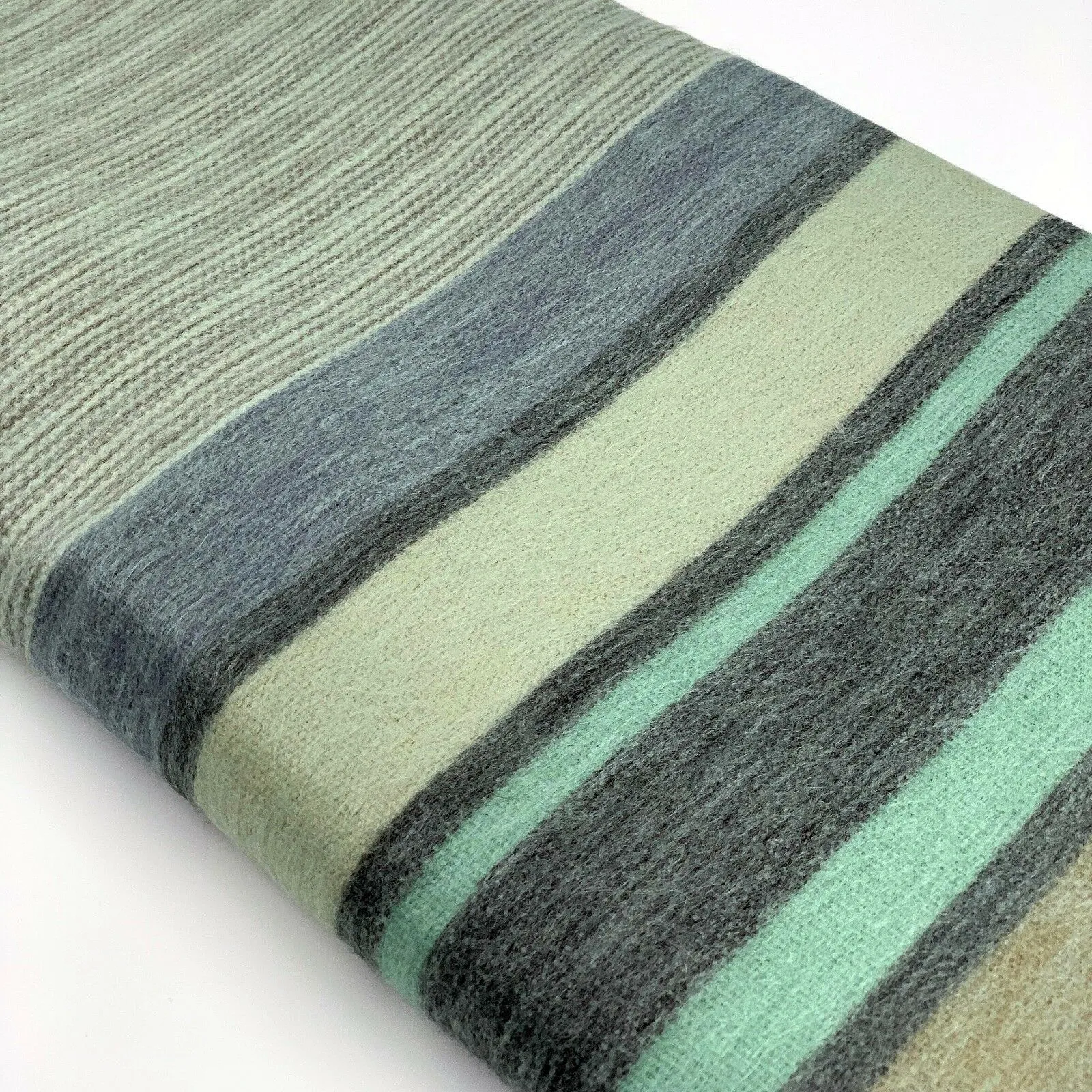 Saquisili - Baby Alpaca Wool Throw Blanket / Sofa Cover - Queen 98" x 65" - Striped Pattern Mixed Aqua/Green